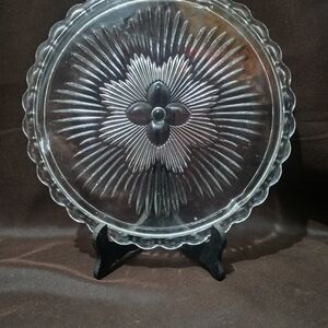 Clear Glass Serving Platter 11 1/4" Cake Plate Flow Clear Glass Decorative Plate